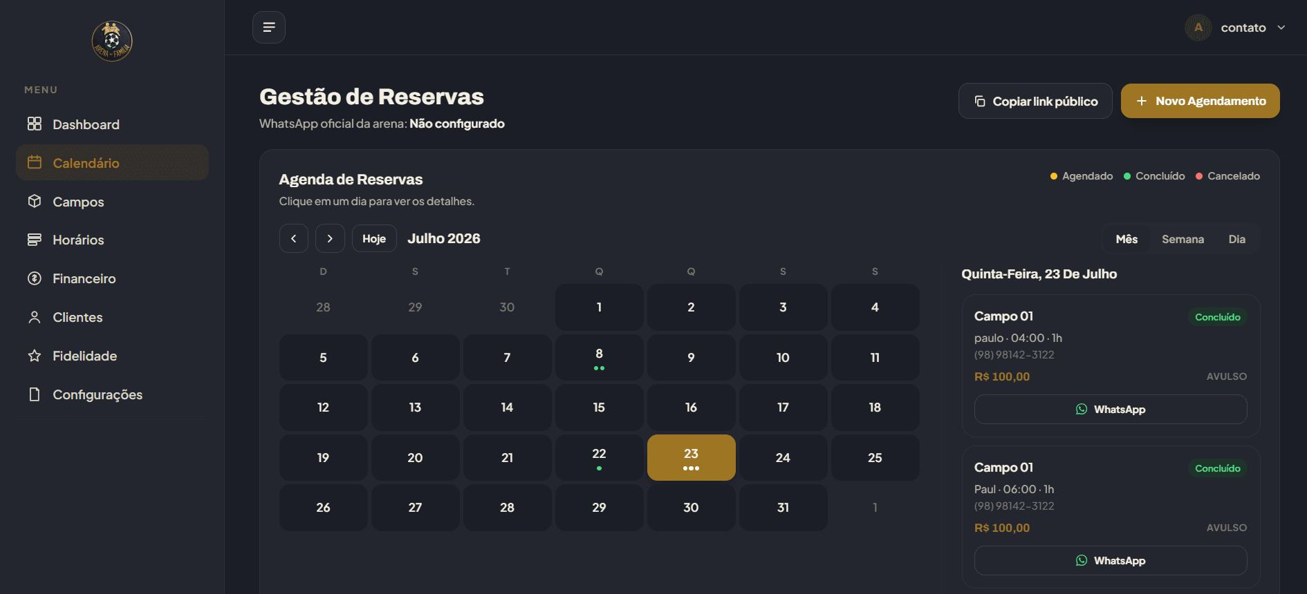Agenda de reservas